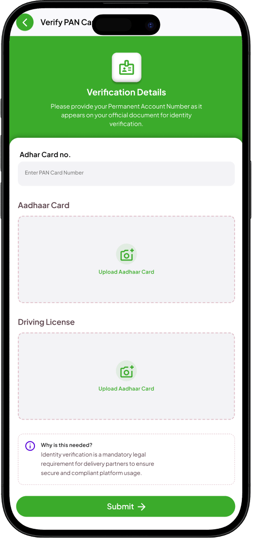 Delivery Partner Verification Details Screen