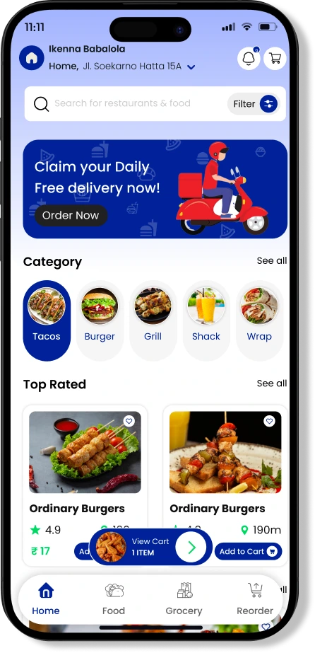 ZatPat Ride home screen with an item added to the cart