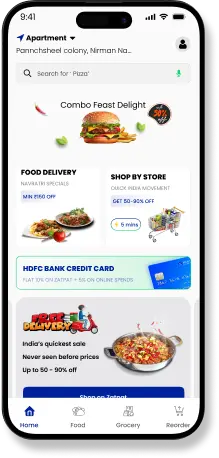ZatPat Ride app home screen with food delivery and shop by store
