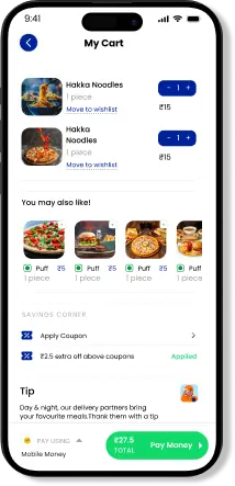 ZatPat Ride app cart screen with coupons and rider tip
