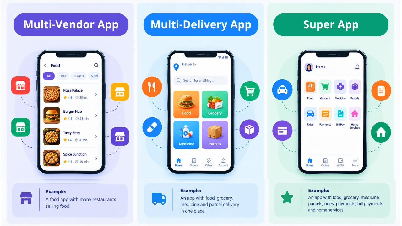multi-delivery apps compared vendor-delivery and super apps